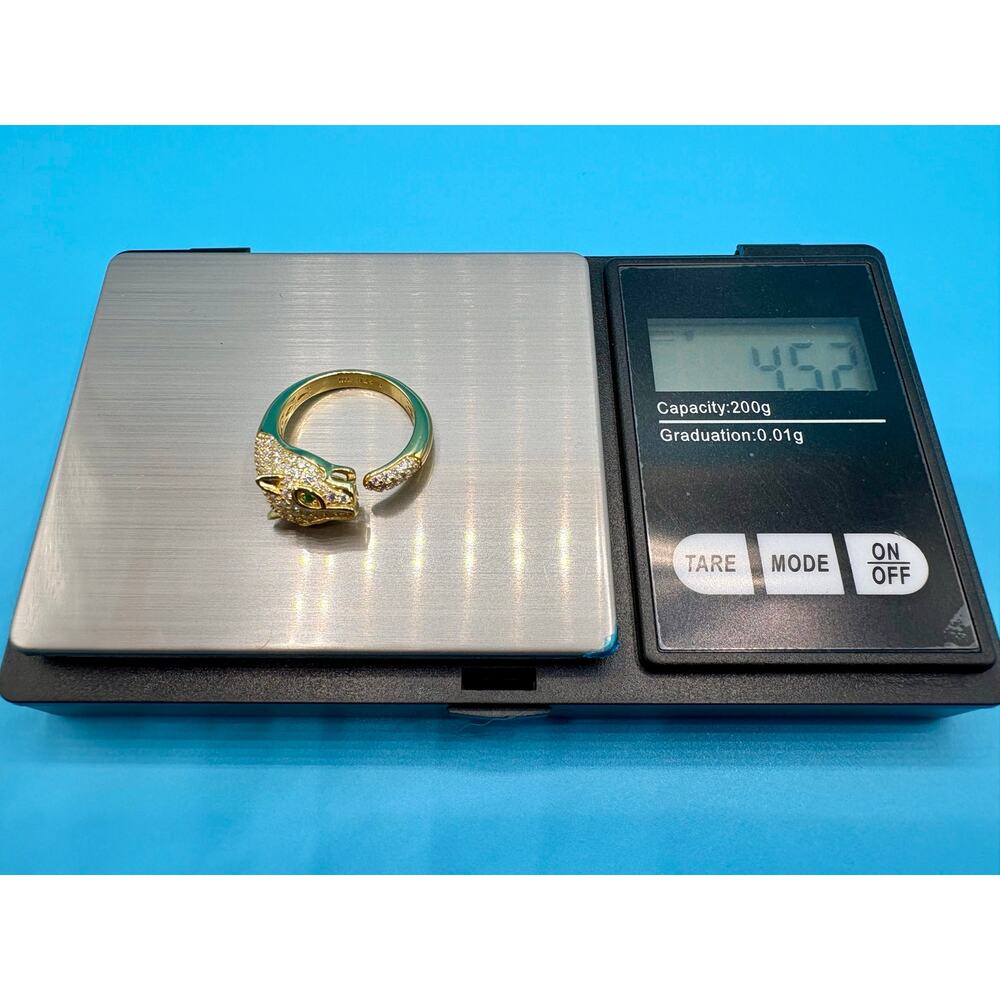 Sz 7.5 -Cougar Moissanite Ring in Gold over 925 Stamped - NEW - Picture 5 of 9